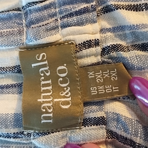 Naturals D&Co Womens Pants Wide Leg Linen Blend Blue Stripe Pull On Pants SZ 1x - Picture 8 of 9